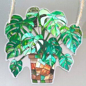 Gorgeous Monstera Tropical Plant Houseplant Mosaic Suncatcher Window Hanging New